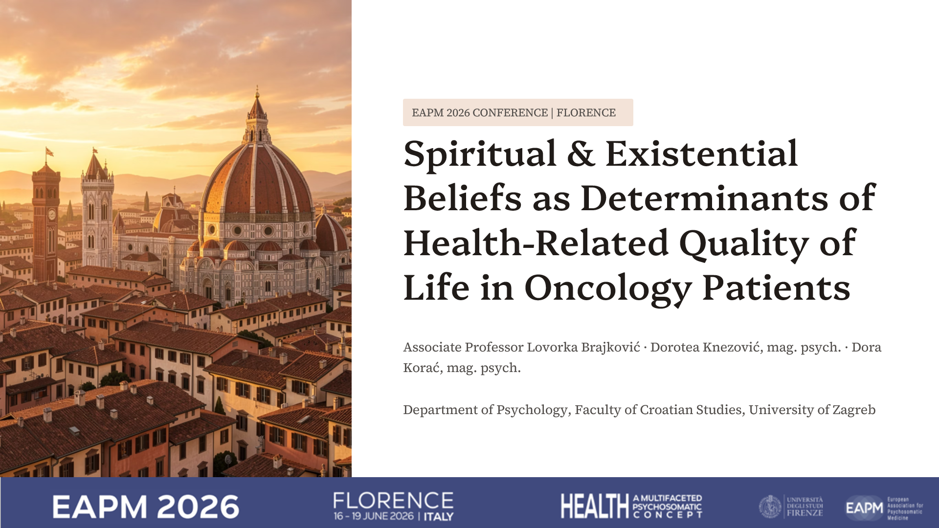 Istraživanje izv. prof. dr. sc. Lovorke Brajković predstavljeno u Firenci i objavljeno u prestižnom časopisu Journal of Psychosomatic Research