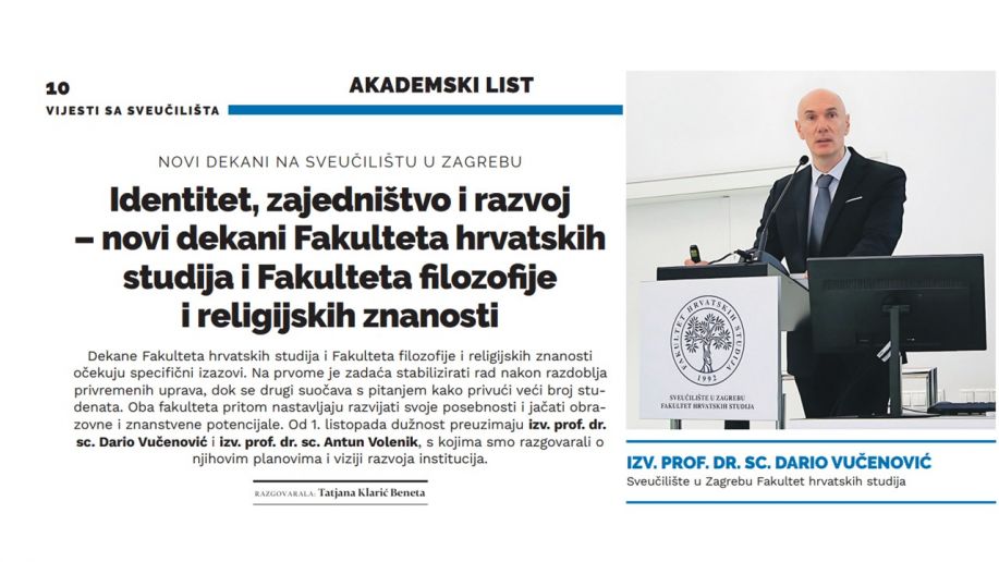 Dekan izv. prof. dr. sc. Dario Vučenović u razgovoru za Akademski list