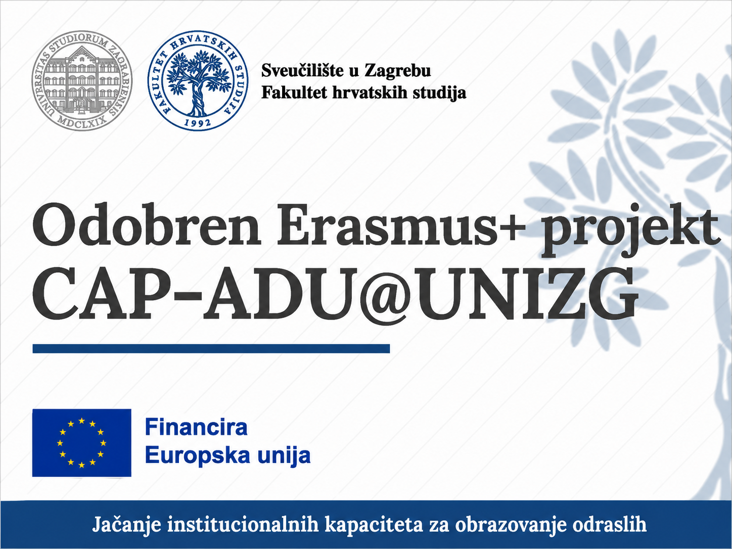 Odobren Erasmus+ projekt CAP-ADU@UNIZG – Jačanje institucionalnih kapaciteta za obrazovanje odraslih